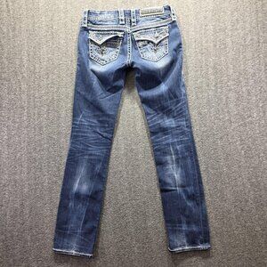 Rock Revival Kai Straight Jeans Womens 26 Blue Embellished Denim Bling